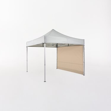 Light grey folding gazebo 3x3 m with closed side wall in ecru.